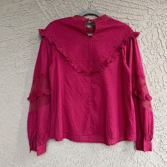 ANTHROPOLOGIE NWT Forever That Girl Burgundy Quilted Ruffle Frill Eyelet Blouse - Picture 5 of 11